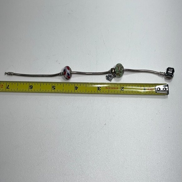 Authentic Pandora Ale Sterling Silver Snake Bracelet w/ Italy Murano Glass Charm - Picture 4 of 13